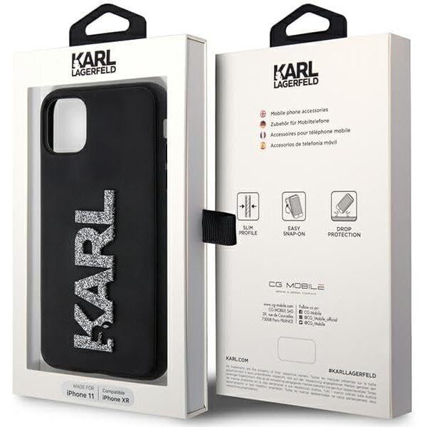 iPhone 11 black 3D Rubber Glitter KARL LAGERFELD nugarėlė 3