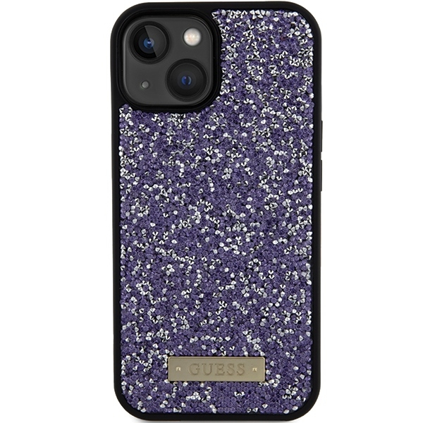 iPhone 15 / 14 / 13 purple Rhinestone Metal Logo GUESS nugarėlė 10