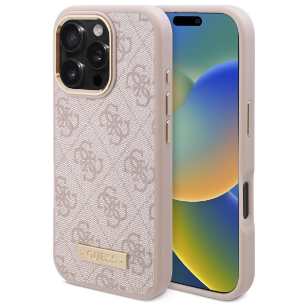 iPhone 16 PRO MAX pink Magsafe 4G PU Logo Plate GUESS nugarėlė 3