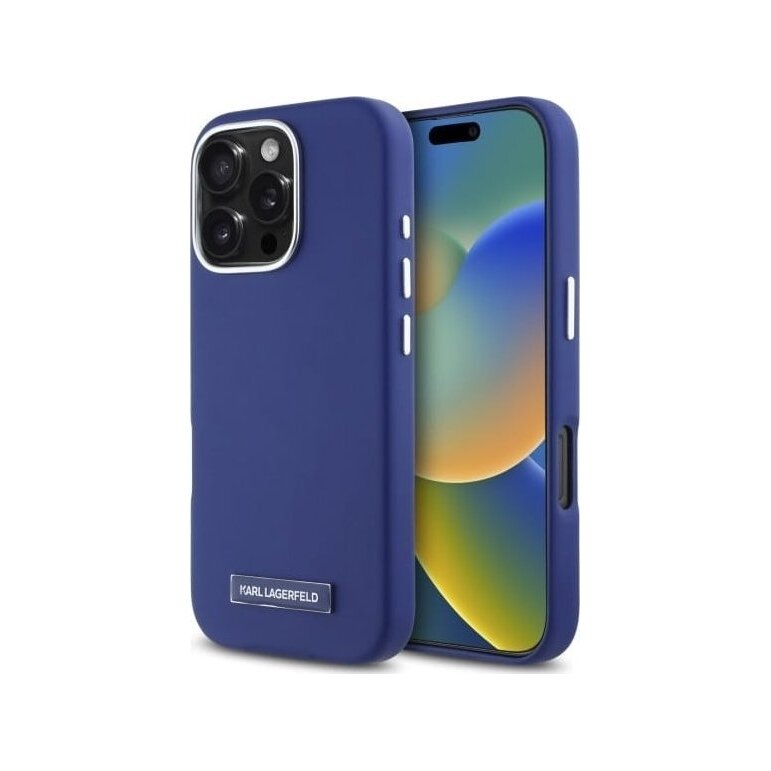 iPhone 16 PRO MAX blue Magsafe PU FW Metal Plate KARL LAGERFELD nugarėlė