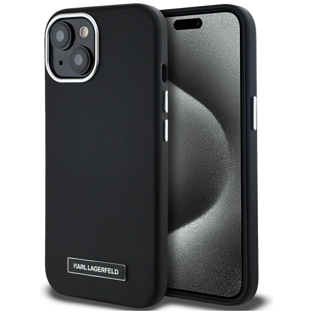 iPhone 15 / 14 / 13 black Magsafe PU FW Metal Plate KARL LAGERFELD nugarėlė