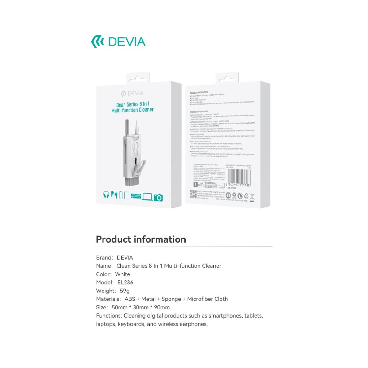 Įrankis mob. prietaisų valymui 8 in 1 DEVIA 11 Įrankis mob. prietaisų valymui 8 in 1 DEVIA 11