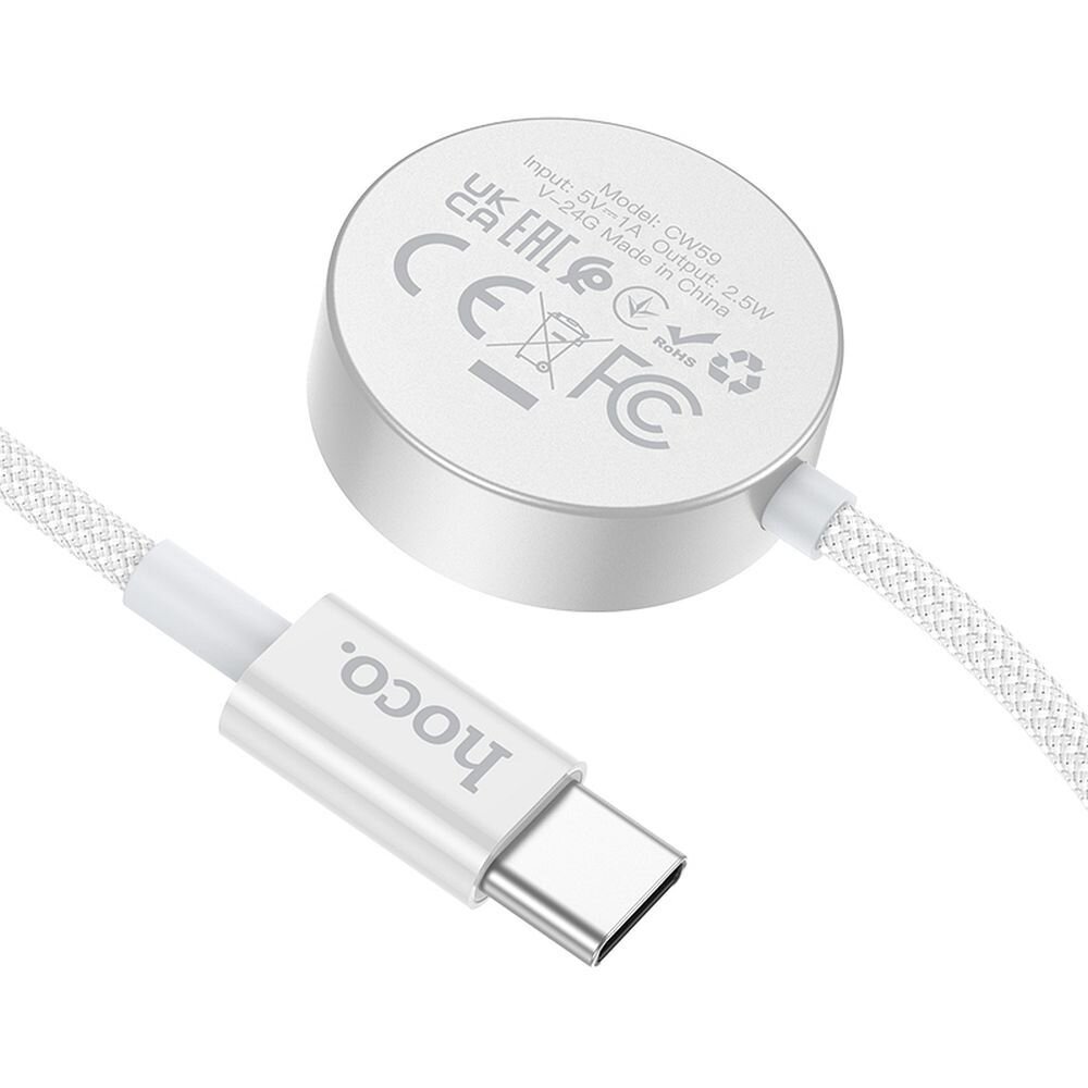 Išmaniojo laikrodžio įkrovimo laidas white HOCO USB-C 2.5W Samsung + Apple CW59 2
