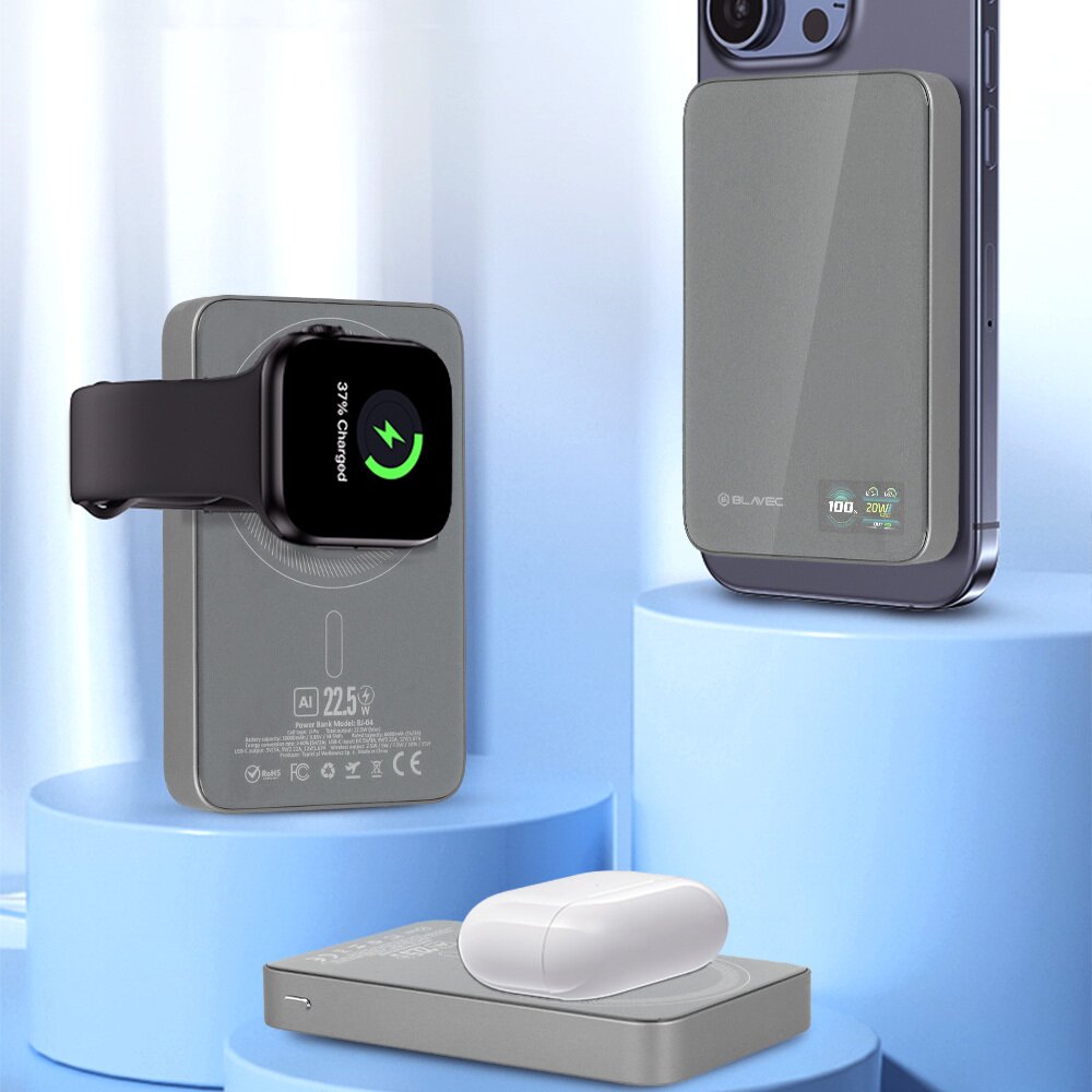 Išorinė baterija grey BLAVEC 3 in 1 Slim Glass BJ-04 10.000mAh 22.5W Type-C + MagSafe PBBJ04-MC10G 2