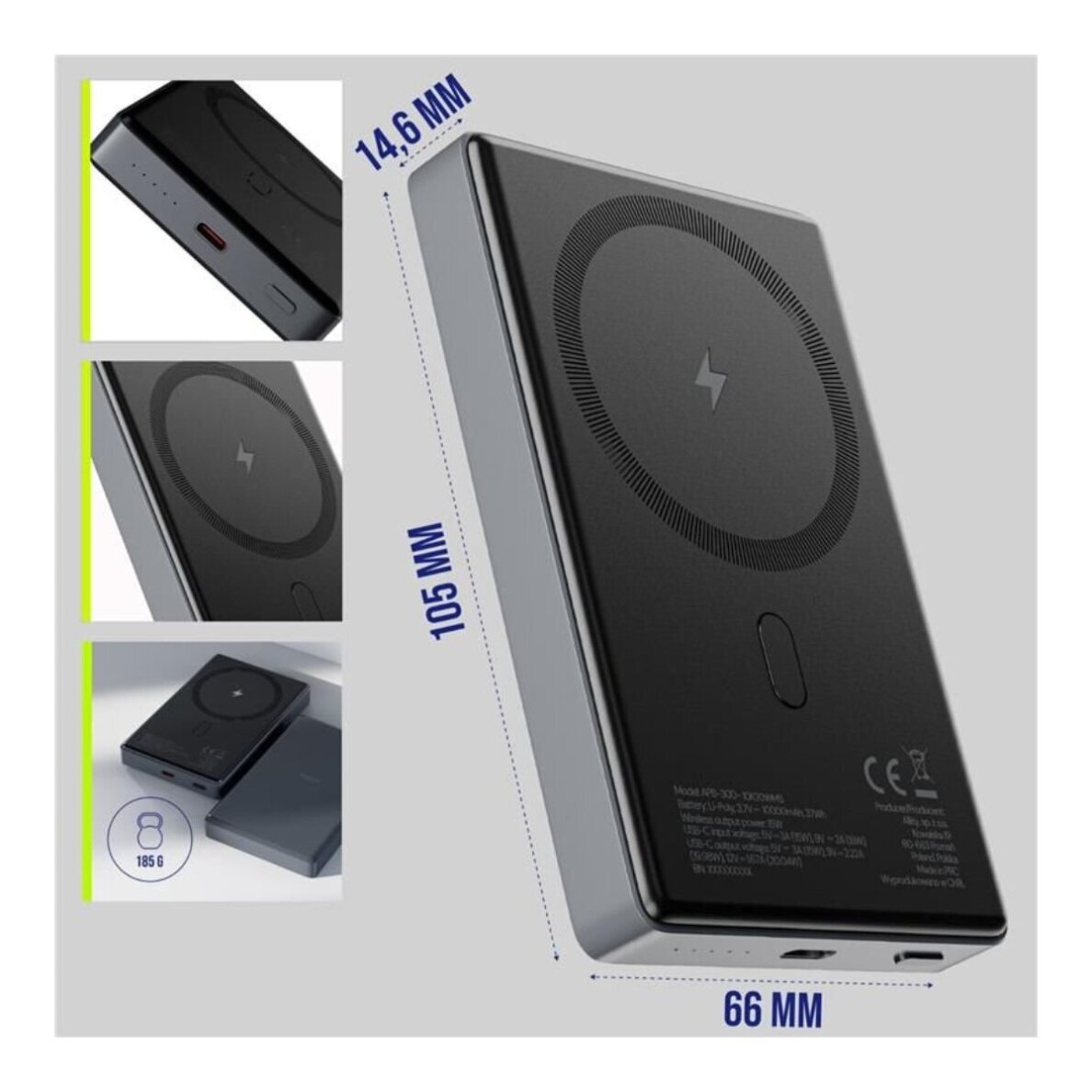 Išorinė baterija ALLITY APB-300 10.000mAh PD QC 20W MagSafe GSM187747 7