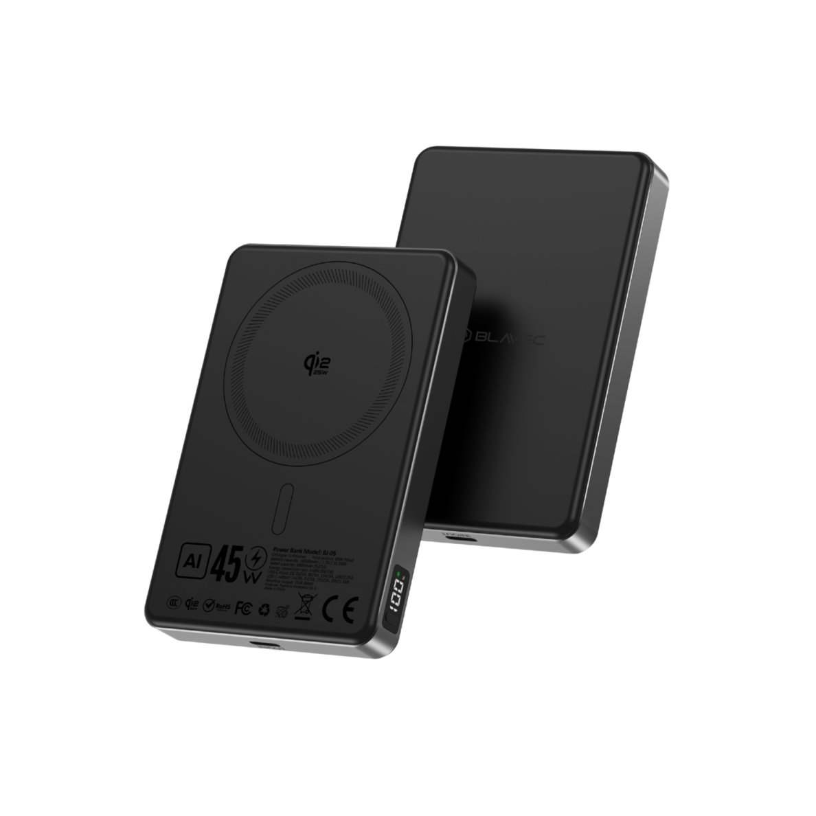 Išorinė baterija black BLAVEC 2 in 1 BJ-05 10.000mAh Qi2.2 25W + PD 45W PBBJ05-QI22MC10B 1