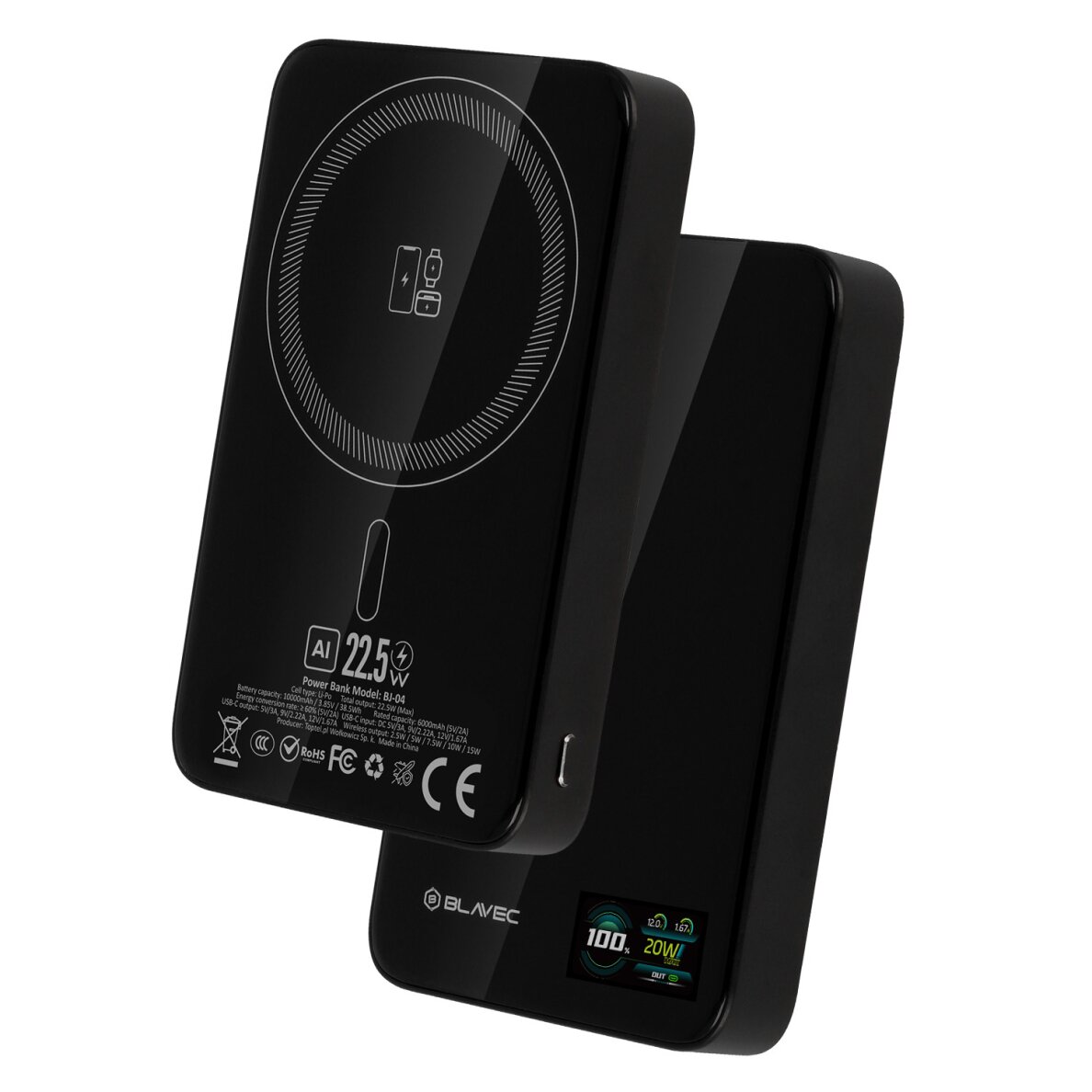 Išorinė baterija black BLAVEC 3 in 1 Slim Glass BJ-04 10.000mAh 22.5W Type-C + MagSafe PBBJ04-MC10B 1