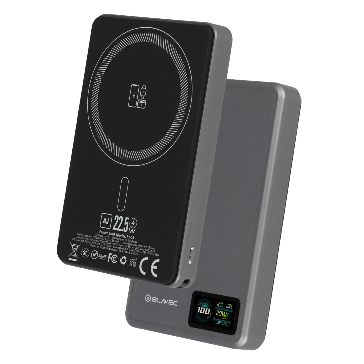 Išorinė baterija grey BLAVEC 3 in 1 Slim 10.000mAh 22.5W Type-C + MagSafe PBBJ03-MC10G 1