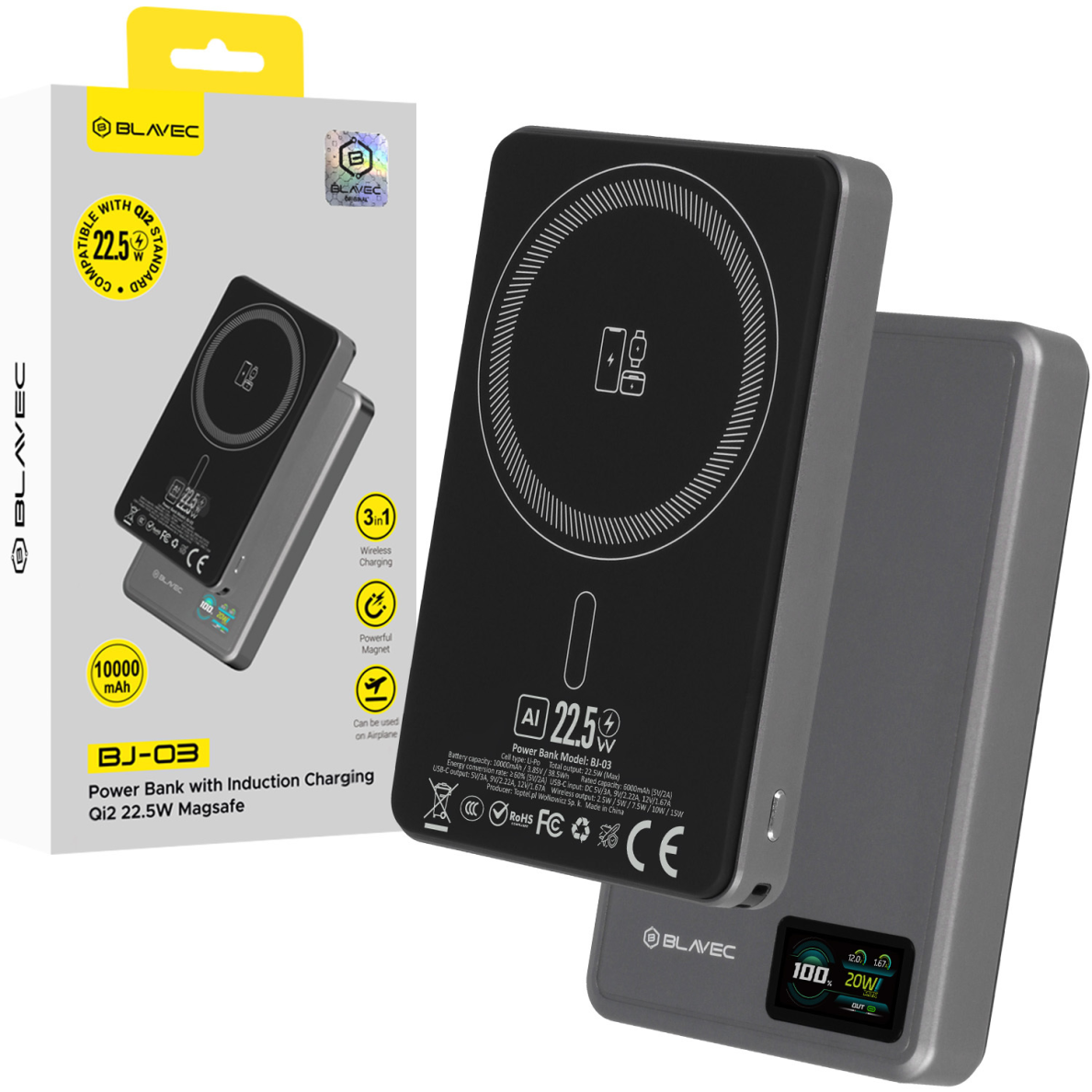 Išorinė baterija grey BLAVEC 3 in 1 Slim 10.000mAh 22.5W Type-C + MagSafe PBBJ03-MC10G Išorinė baterija grey BLAVEC 3 in 1 Slim 10.000mAh 22.5W Type-C + MagSafe PBBJ03-MC10G