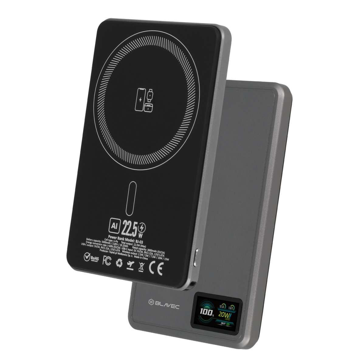 Išorinė baterija grey BLAVEC 3 in 1 Slim BJ-03 5000mAh 22.5W Type-C + MagSafe PBBJ03-MC5G 1