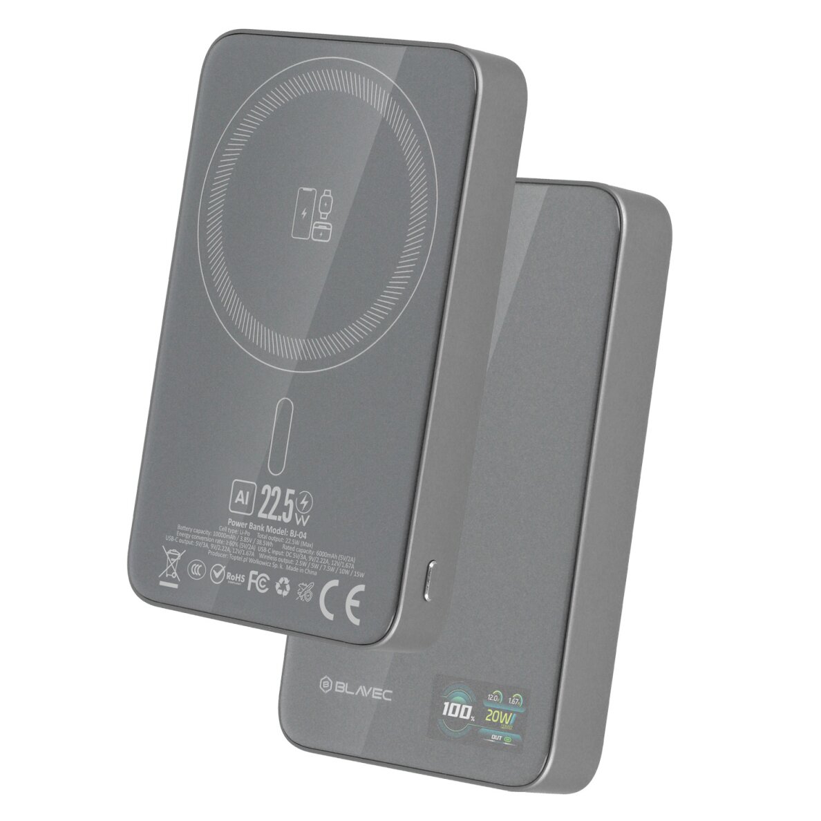 Išorinė baterija grey BLAVEC 3 in 1 Slim Glass BJ-04 10.000mAh 22.5W Type-C + MagSafe PBBJ04-MC10G 1