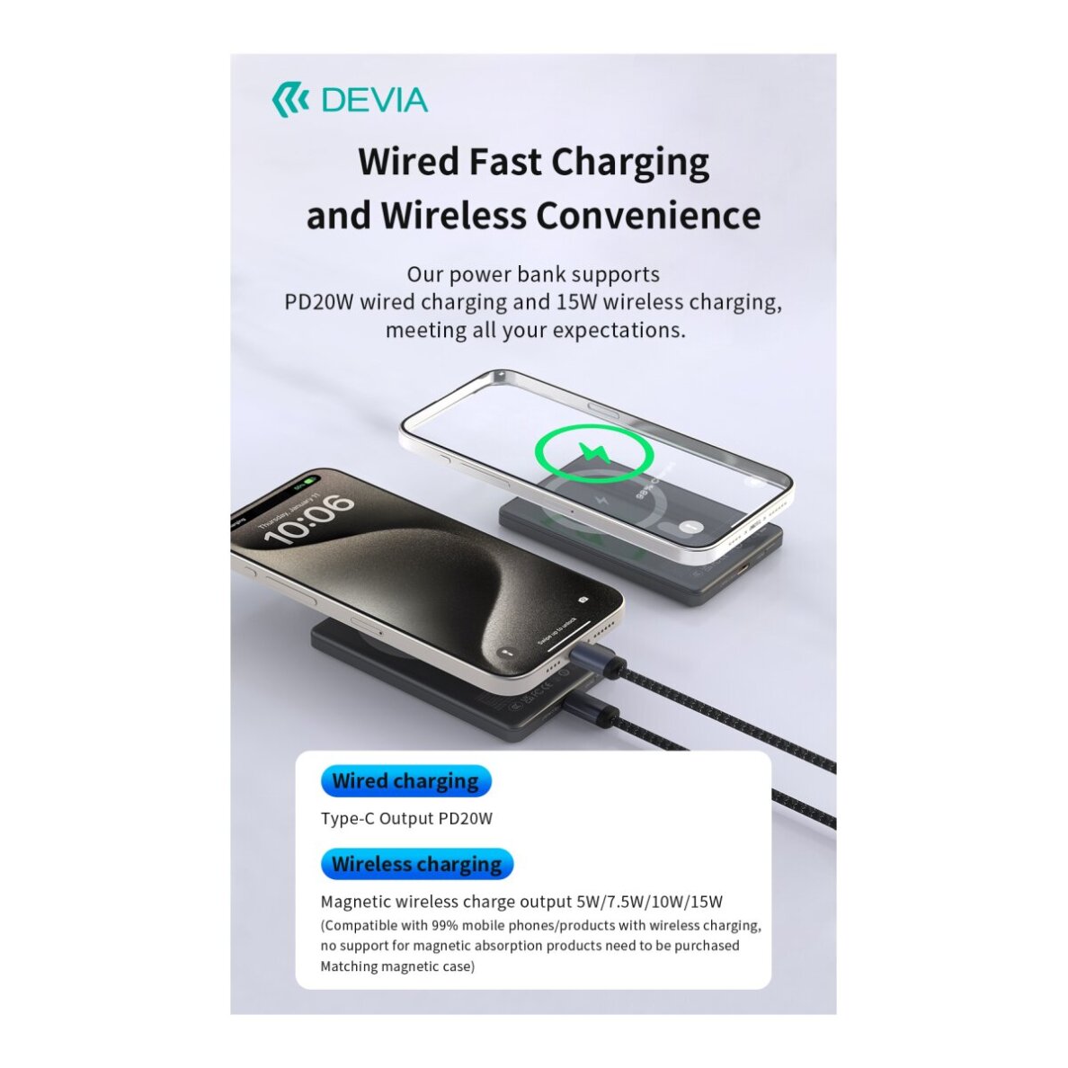 Išorinė baterija grey DEVIA 5000mAh PD 20W EP190 10 Išorinė baterija grey DEVIA 5000mAh PD 20W EP190 10