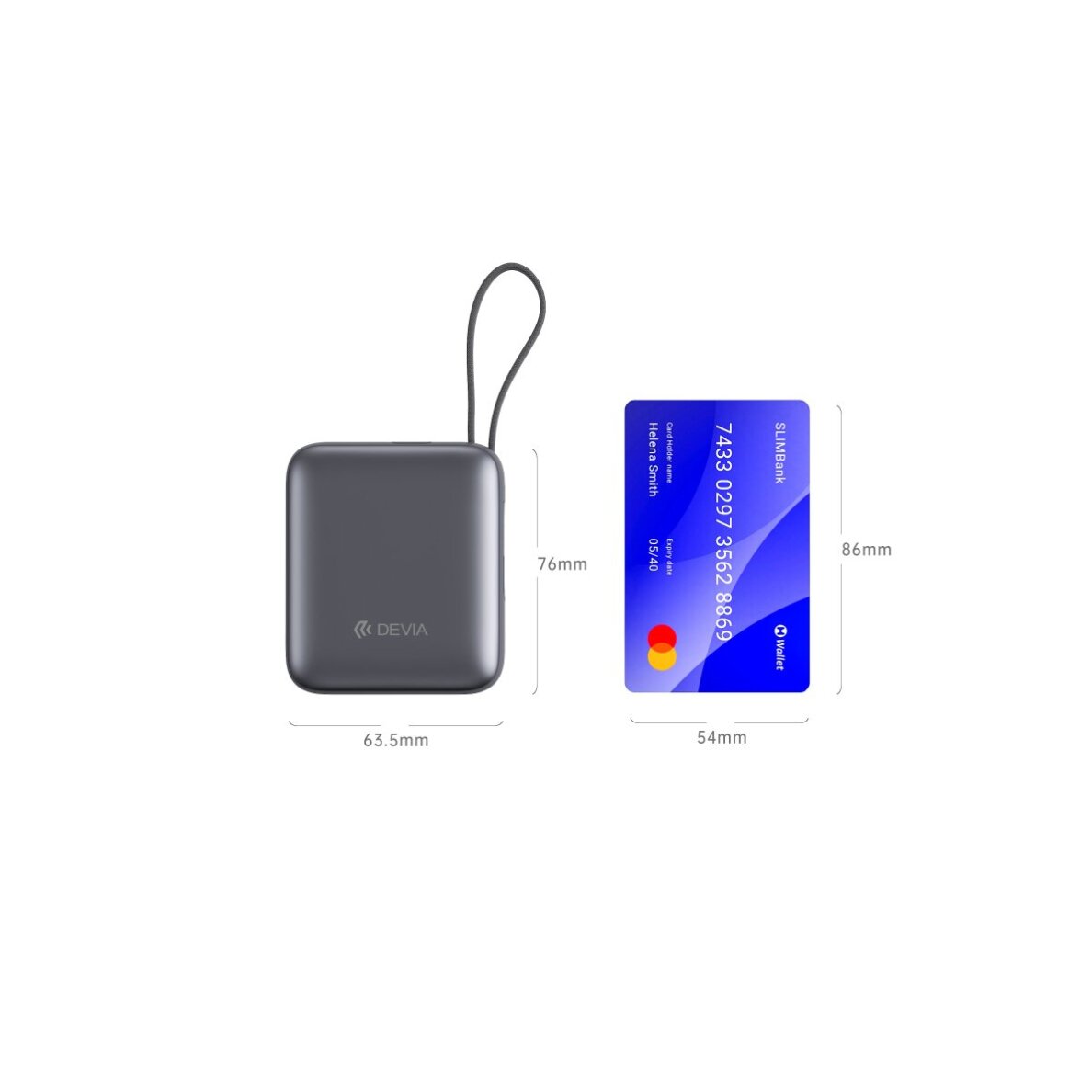 Išorinė baterija grey DEVIA Built-in Cable10.000mAh PD 35W EP206 9