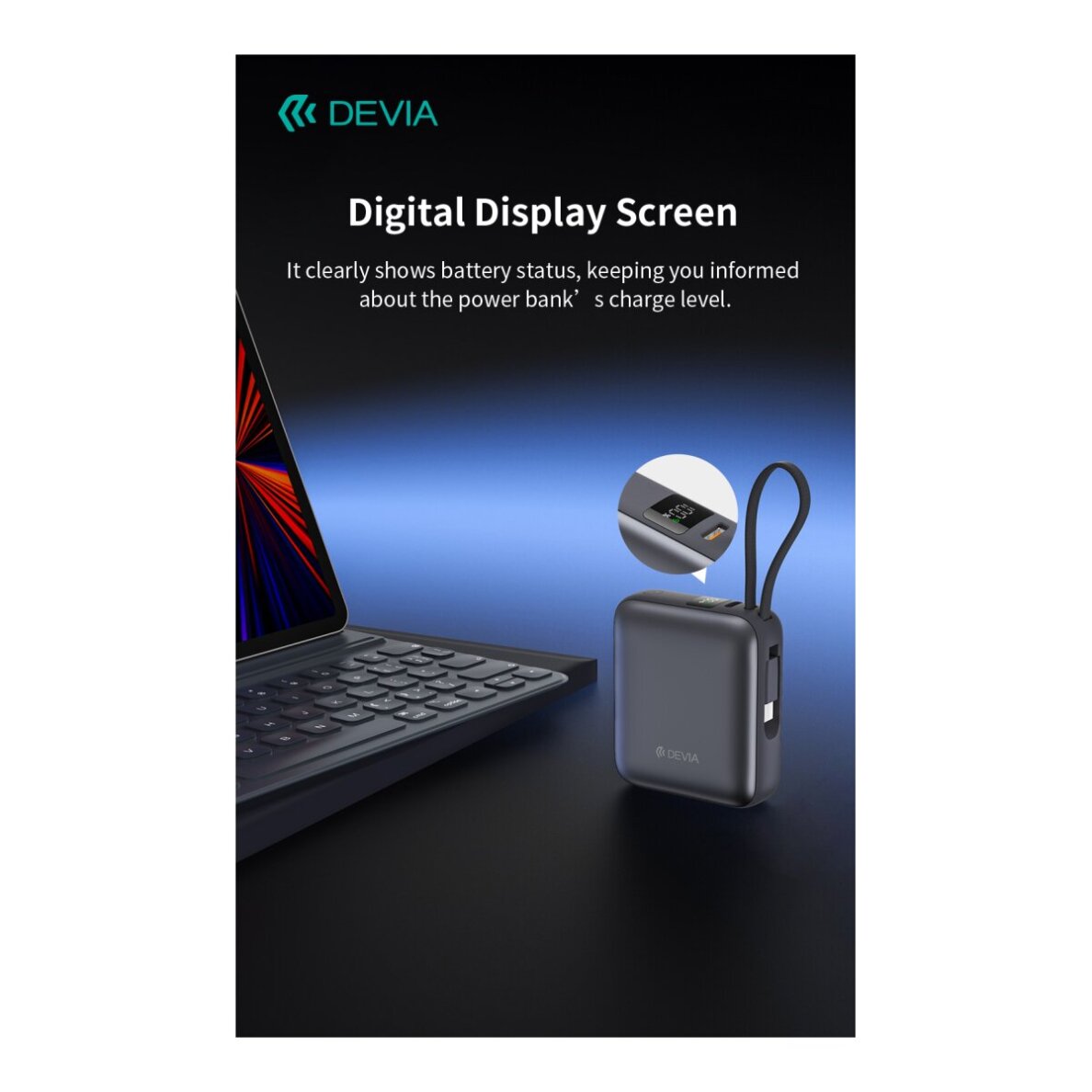 Išorinė baterija grey DEVIA Built-in Cable10.000mAh PD 35W EP206 7 Išorinė baterija grey DEVIA Built-in Cable10.000mAh PD 35W EP206 7