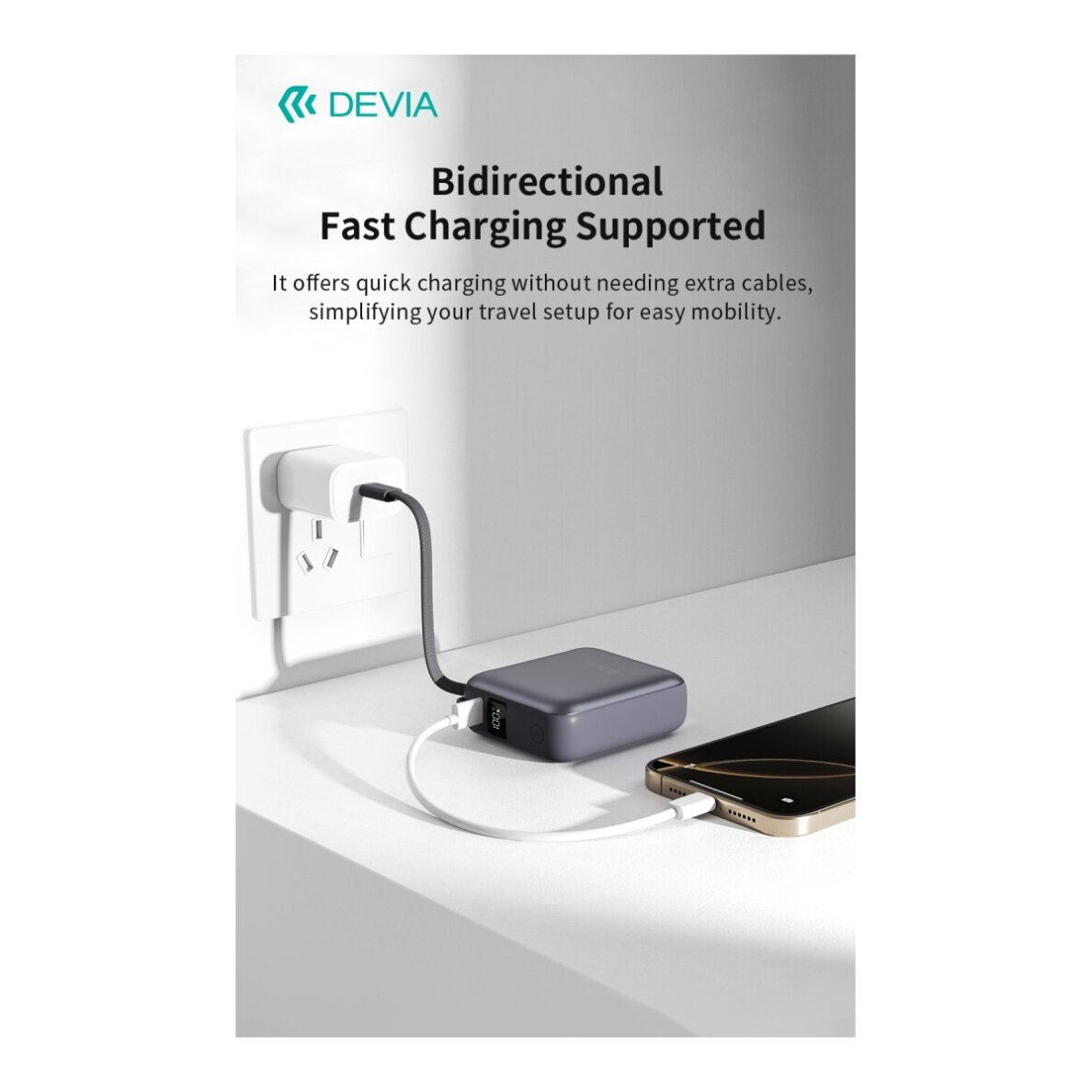 Išorinė baterija grey DEVIA Built-in Cable10.000mAh PD 35W EP206 8