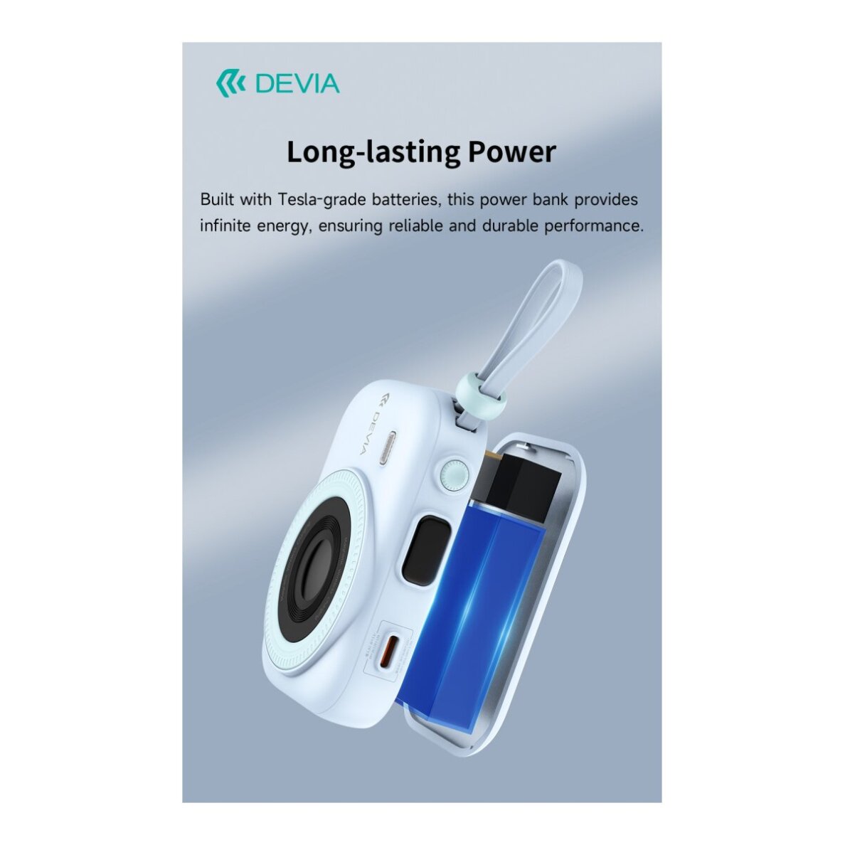 Išorinė baterija Magsafe blue DEVIA Built-in 2 Cable 9600mAh PD 22.5W EP199 4 Išorinė baterija Magsafe blue DEVIA Built-in 2 Cable 9600mAh PD 22.5W EP199 4