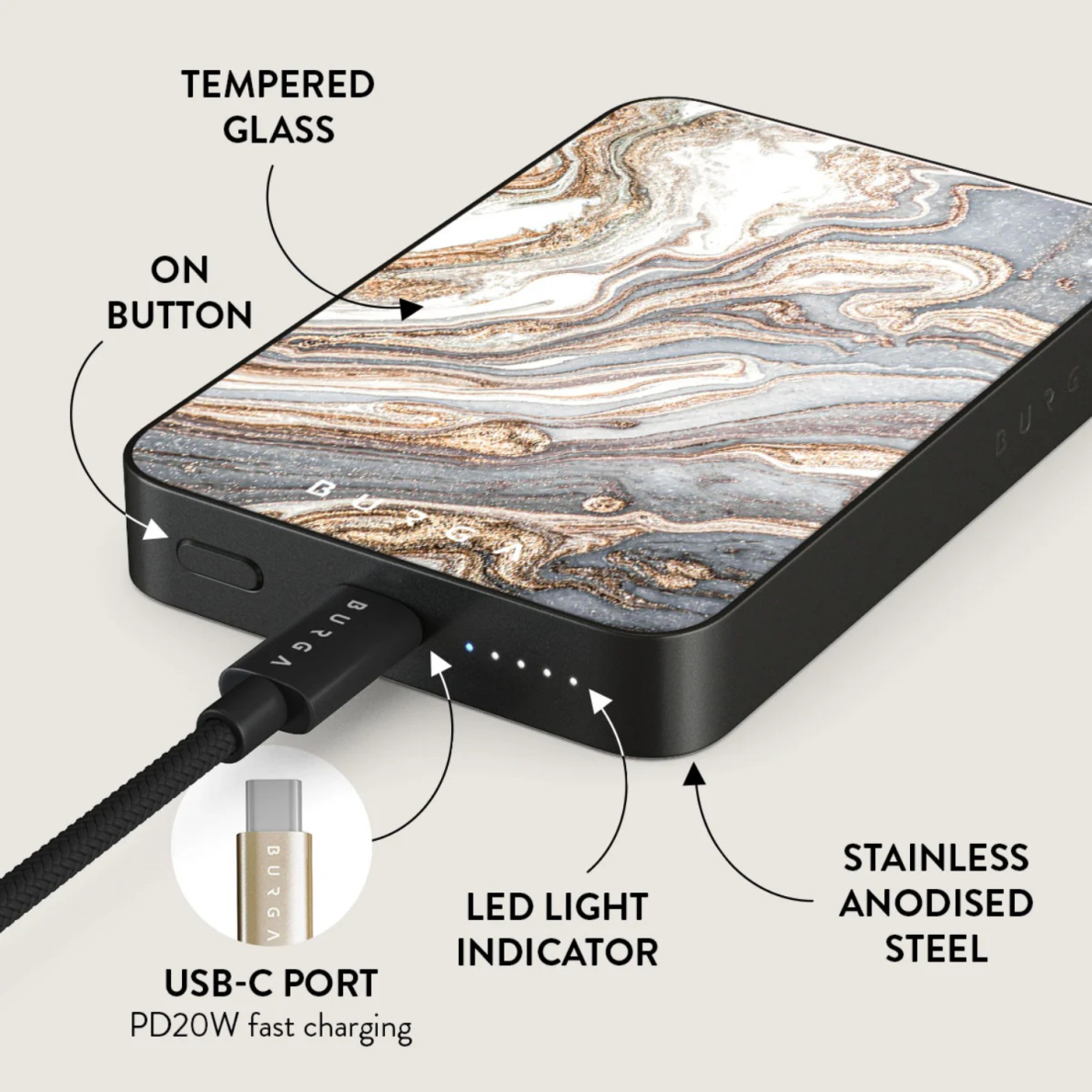 Išorinė baterija Magsafe Gentle Wind Gunmetal BURGA 10000mAh 1