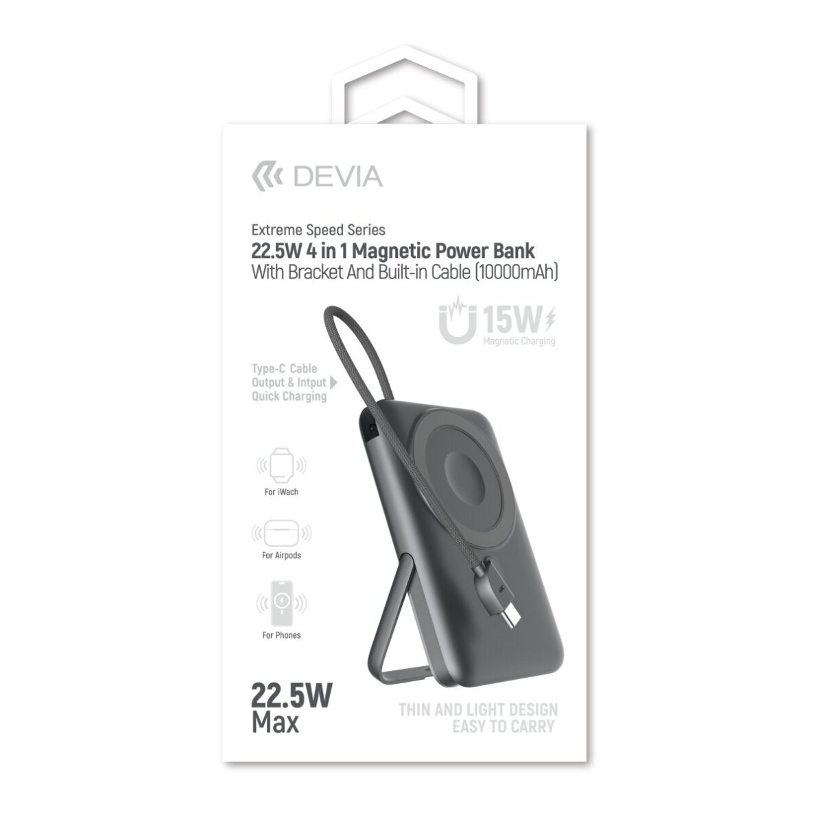 Išorinė baterija Magsafe grey DEVIA 4 in 1 Cable 10000mAh PD 22.5W EP203 7