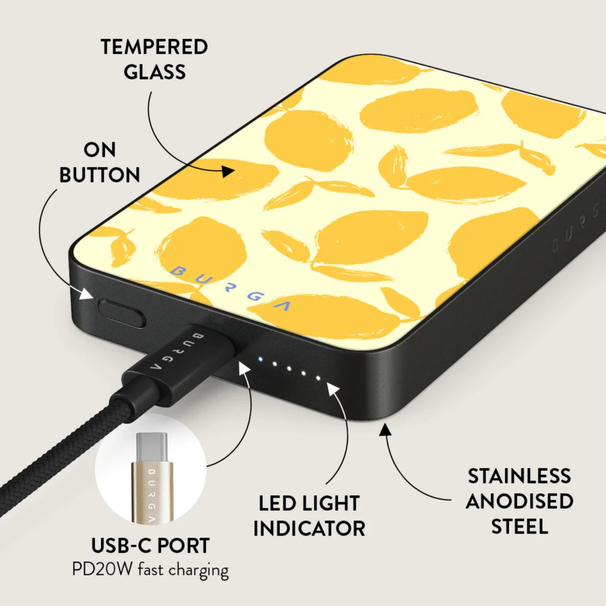 Išorinė baterija Magsafe Lemon Tart Gunmetal BURGA 10000mAh 6