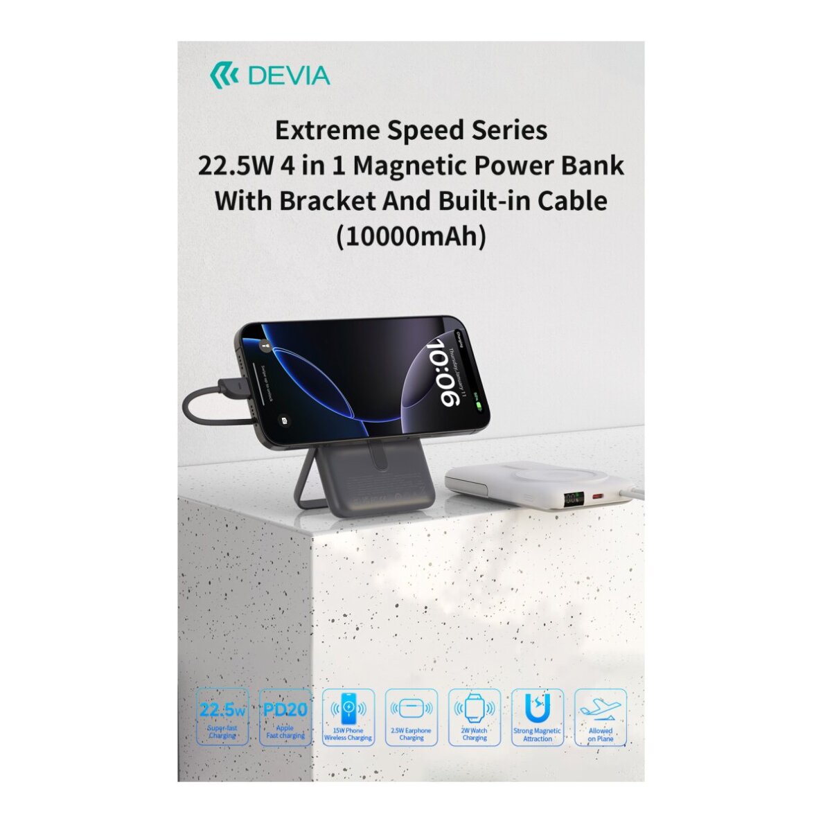 Išorinė baterija Magsafe silver DEVIA 4 in 1 Cable 10000mAh PD 22.5W EP203 1