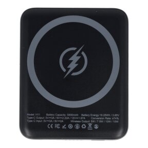 Išorinė baterija black ISTYLE MINI 5000mAh 15W Wireless + Type-C IS-H11