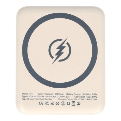 Išorinė baterija beige ISTYLE MINI 5000mAh 15W Wireless + Type-C IS-H11