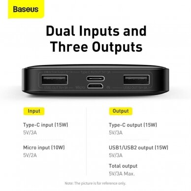 Išorinė baterija Bipow Overseas Baseus juoda 10000mAh 15W PPBD050001 7