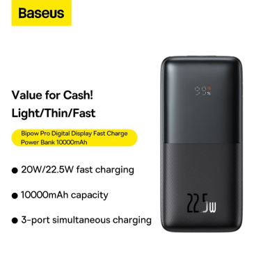 Išorinė baterija Bipow Pro Baseus juoda 10000mAh 22,5W PPBD040001 17