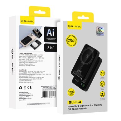 Išorinė baterija black BLAVEC 3 in 1 Slim Glass BJ-04 10.000mAh 22.5W Type-C + MagSafe PBBJ04-MC10B 7