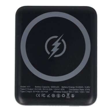 Išorinė baterija black ISTYLE MINI 5000mAh 15W Wireless + Type-C IS-H11 Išorinė baterija black ISTYLE MINI 5000mAh 15W Wireless + Type-C IS-H11