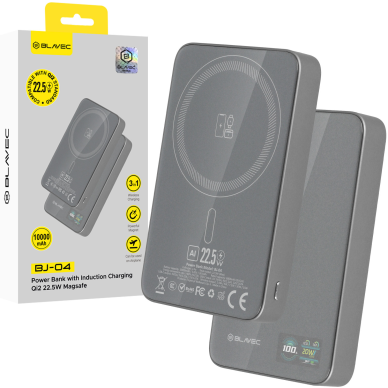 Išorinė baterija grey BLAVEC 3 in 1 Slim Glass BJ-04 10.000mAh 22.5W Type-C + MagSafe PBBJ04-MC10G