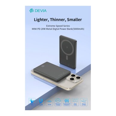 Išorinė baterija grey DEVIA 5000mAh PD 20W EP190 8 Išorinė baterija grey DEVIA 5000mAh PD 20W EP190 8
