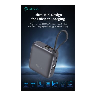 Išorinė baterija grey DEVIA Built-in Cable10.000mAh PD 35W EP206 4