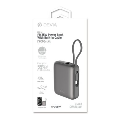 Išorinė baterija grey DEVIA Built-in Cable10.000mAh PD 35W EP206 13