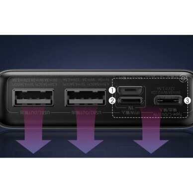 Išorinė baterija LiPo BASEUS ADAMAN black 20000mAh 22.5W 2xUSB + TYPE-C PPAD070101 2