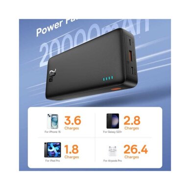 Išorinė baterija LiPo BASEUS Airpow black 20000mAh 20W USB + TYPE-C P10022804113-00 7 Išorinė baterija LiPo BASEUS Airpow black 20000mAh 20W USB + TYPE-C P10022804113-00 7