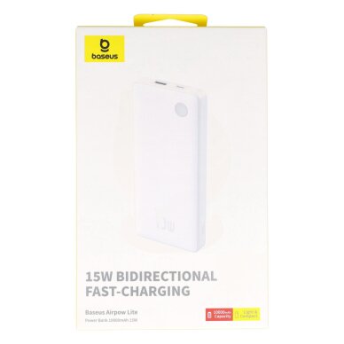 Išorinė baterija LiPo BASEUS Airpow Lite white 10000mAh 15W + USB-C P10067500213-00 3 Išorinė baterija LiPo BASEUS Airpow Lite white 10000mAh 15W + USB-C P10067500213-00 3