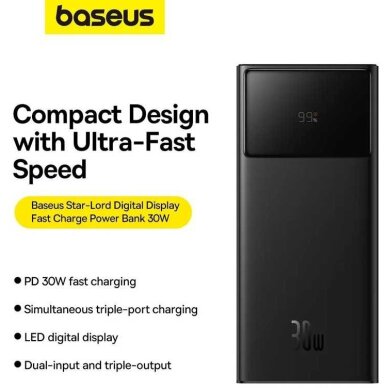 Išorinė baterija LiPo BASEUS Star-Lord black 30000mAh 30W 2xUSB + TYPE-C P10022905113-00 7 Išorinė baterija LiPo BASEUS Star-Lord black 30000mAh 30W 2xUSB + TYPE-C P10022905113-00 7