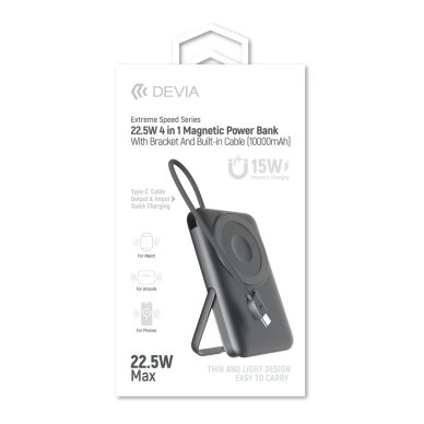 Išorinė baterija Magsafe grey DEVIA 4 in 1 Cable 10000mAh PD 22.5W EP203 7 Išorinė baterija Magsafe grey DEVIA 4 in 1 Cable 10000mAh PD 22.5W EP203 7