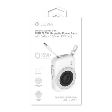 Išorinė baterija Magsafe white DEVIA Built-in 2 Cable 9600mAh PD 22.5W EP199 1