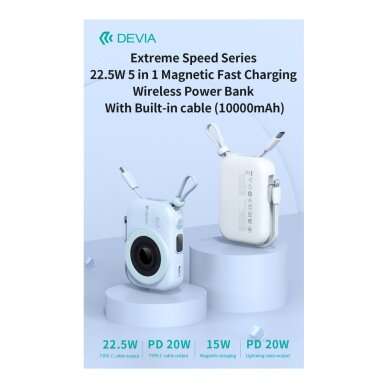 Išorinė baterija Magsafe white DEVIA Built-in 2 Cable 9600mAh PD 22.5W EP199 2