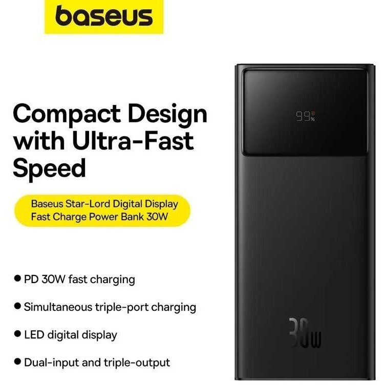 Išorinė baterija LiPo BASEUS Star-Lord black 30000mAh 30W 2xUSB + TYPE-C P10022905113-00 7 Išorinė baterija LiPo BASEUS Star-Lord black 30000mAh 30W 2xUSB + TYPE-C P10022905113-00 7