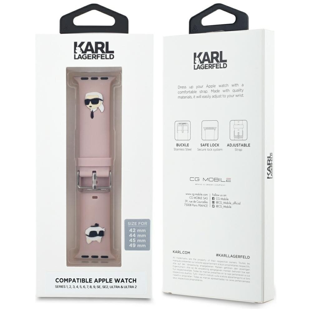 KARL LAGERFELD apyrankė pink 3D Rubber Karl&Choupette Heads Apple Watch 42/44/45/49 mm 3