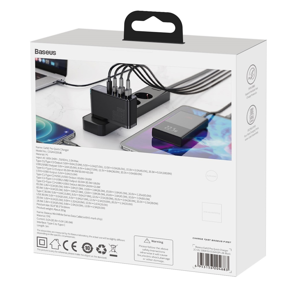 Kroviklis buitinis BASEUS PD 2xUSB+ 2xUSB-C QC4 3.0 100W black 6