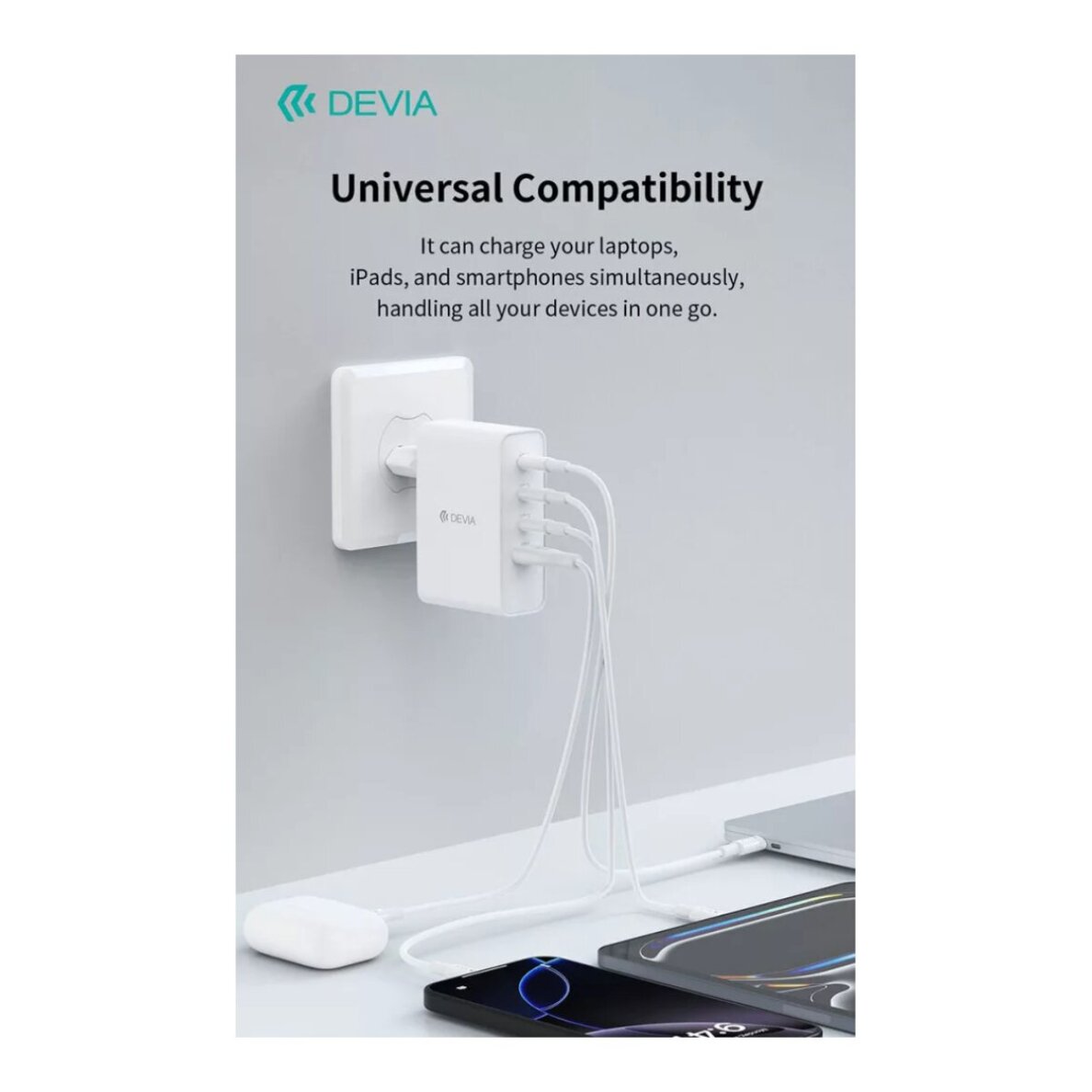 Kroviklis buitinis 3xType-C+USB 100W GaN DEVIA 1