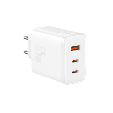 Kroviklis buitinis 2XUSB Type-C + USB 65W 3A Baseus white 1