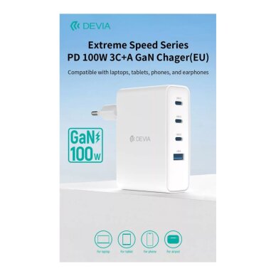 Kroviklis buitinis 3xType-C+USB 100W GaN DEVIA 2 Kroviklis buitinis 3xType-C+USB 100W GaN DEVIA 2