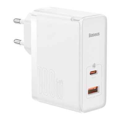 Kroviklis buitinis BASEUS GaN5 Pro PD 100W QC4 3.0 USB + Type-C white BRA012294 3