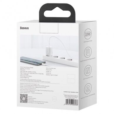 Kroviklis buitinis PD Super Si 25W 3A Baseus CCSP020102 white 5