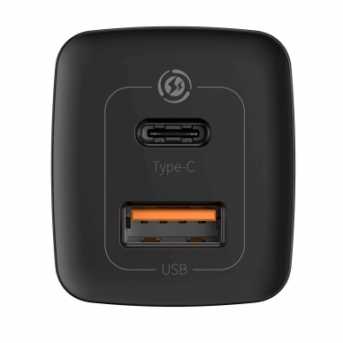 Kroviklis buitinis USB + Type C 65W 3A Baseus CCGAN2L-B01 black 3